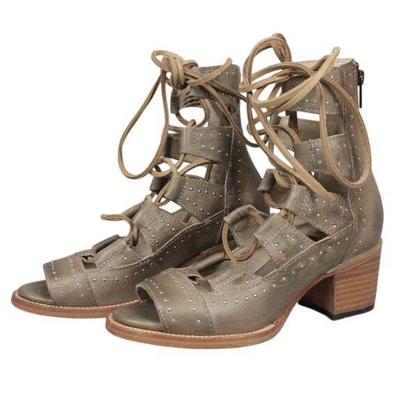 FREEBIRD by Steven Gladiator Sandal Women Sz 6 Lace Up Green Hazel Leather Glam - Picture 1 of 9